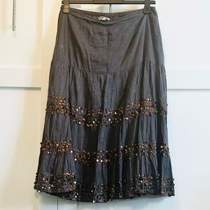 Fun KAKTUS Boho Skirt Mocha Browny Grey Cotton Lrg Copper Sequins Sz L XL